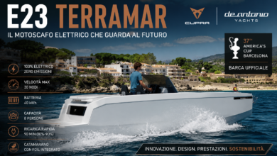 E23 Terramar, motoscafo elettrico sviluppato da CUPRA e De Antonio Yachts, protagonista dell'America's Cup e simbolo della nautica sostenibile.